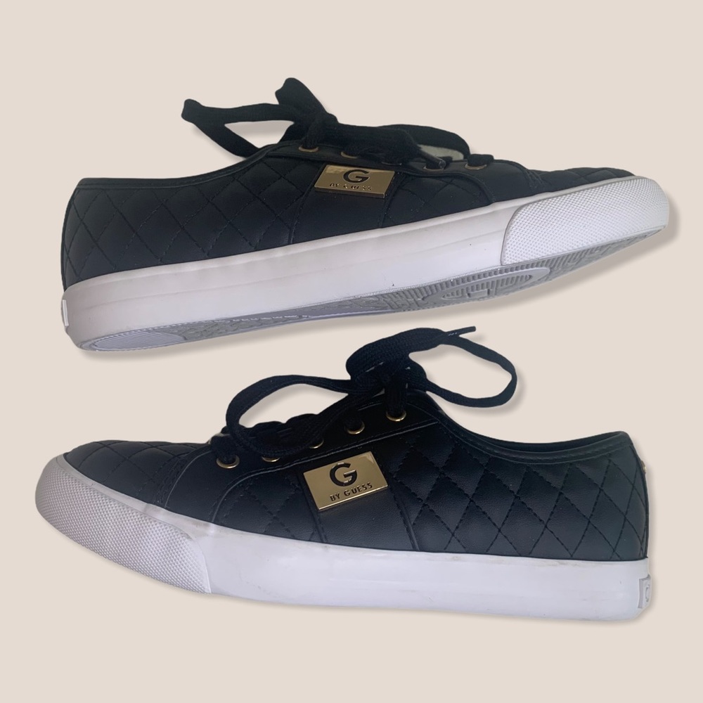 G by Guess Black & Gold Quilted Sneakers Size: 7.5